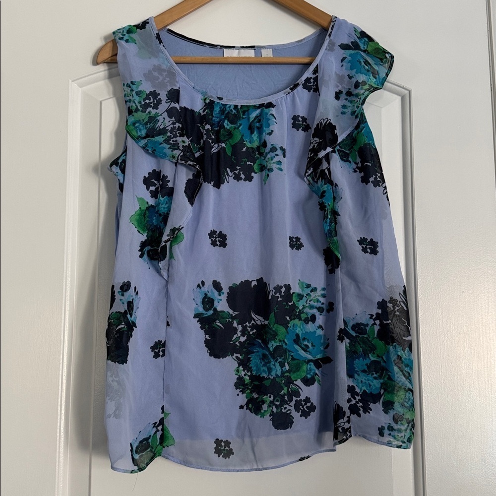 🔴 NY & CO BLUE FLORAL SLEEVELESS TOP SIZE MEDIUM
